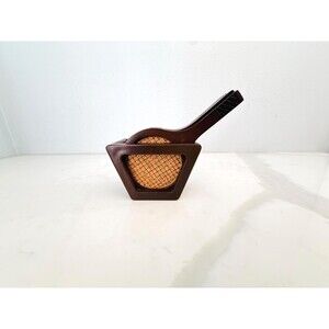 Vintage Wood Tennis Racquet Coaster Set of 6 with Caddy - Mid Century Cork Front